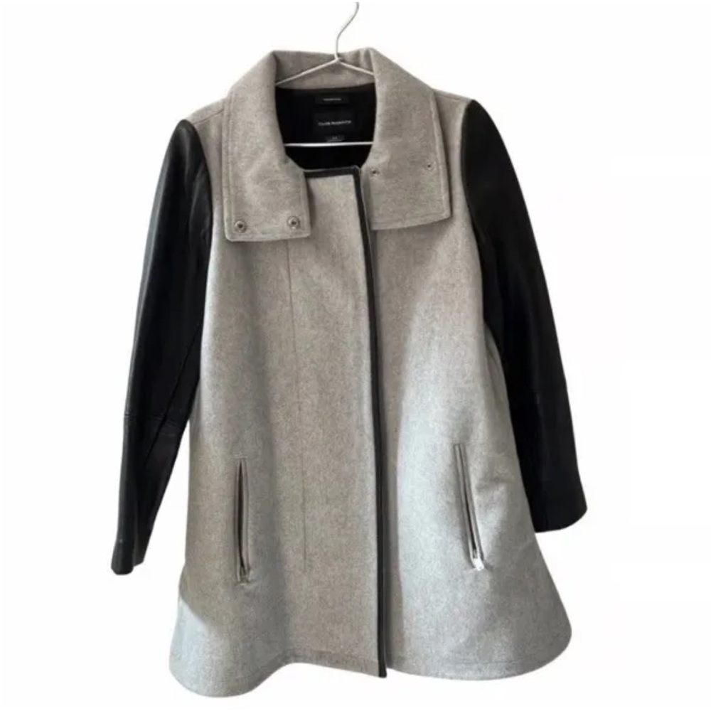 Club Monaco Italian Wool with Lambs Leather Sleeves Womens Jacket Size Medium